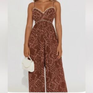 Fashion Nova Brown Star Print Sweetheart Jumpsuit